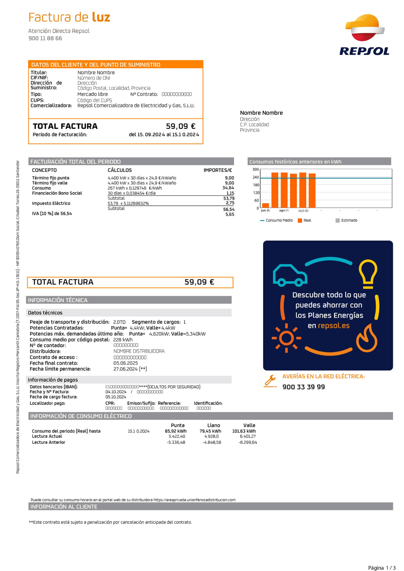 Primera página factura Repsol