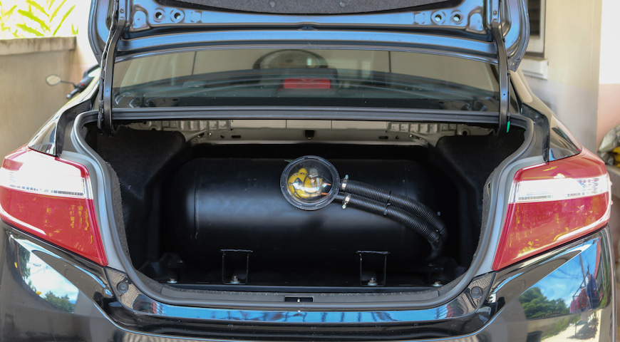 Car trunk with an LPG gas tank inside
