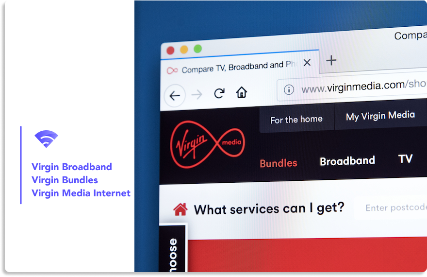 Virgin media home page for broadband services