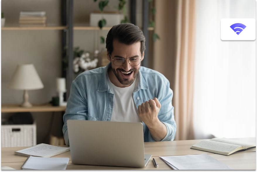 Man excited about internet connectivity