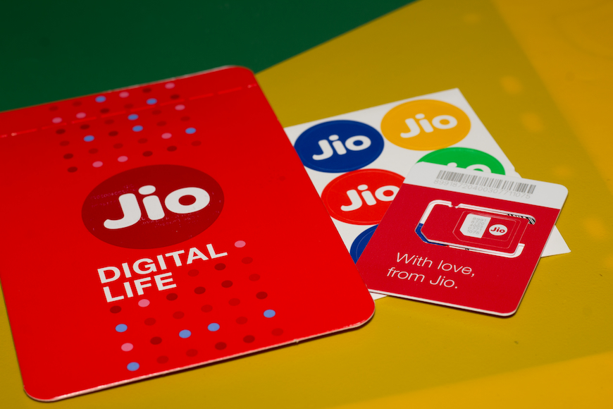 Jio SIM card on a surface