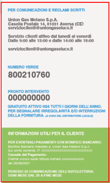 Numero Verde in Bolletta Union Gas e Luce