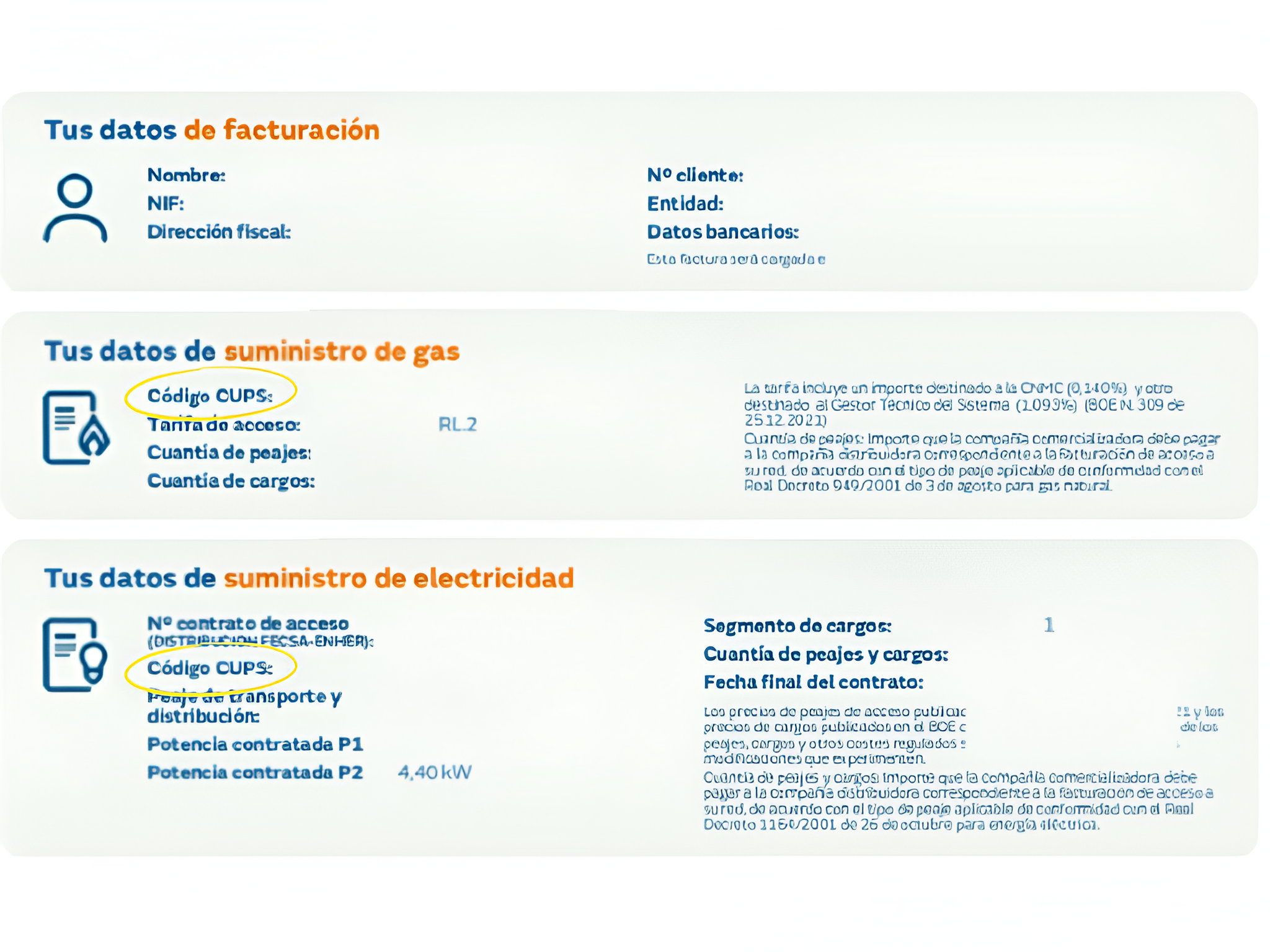 Identificación CUPS en factura